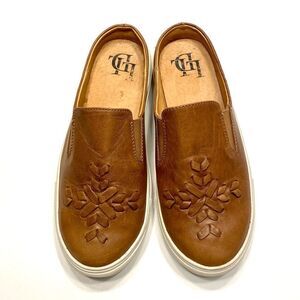 Brown Leather Mules with Embossed Design